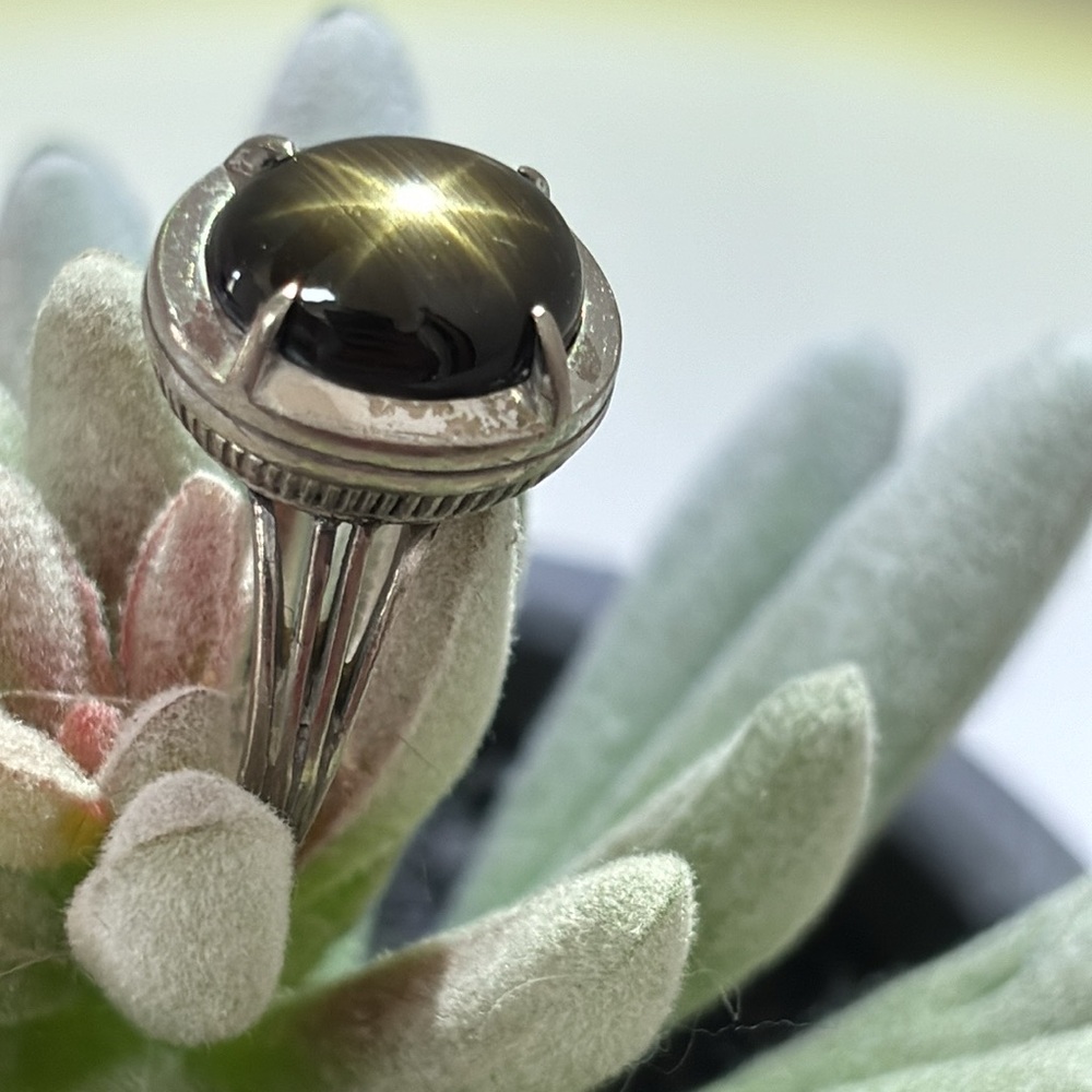 Vintage Platinum Genuine Black Star Sapphire Ring